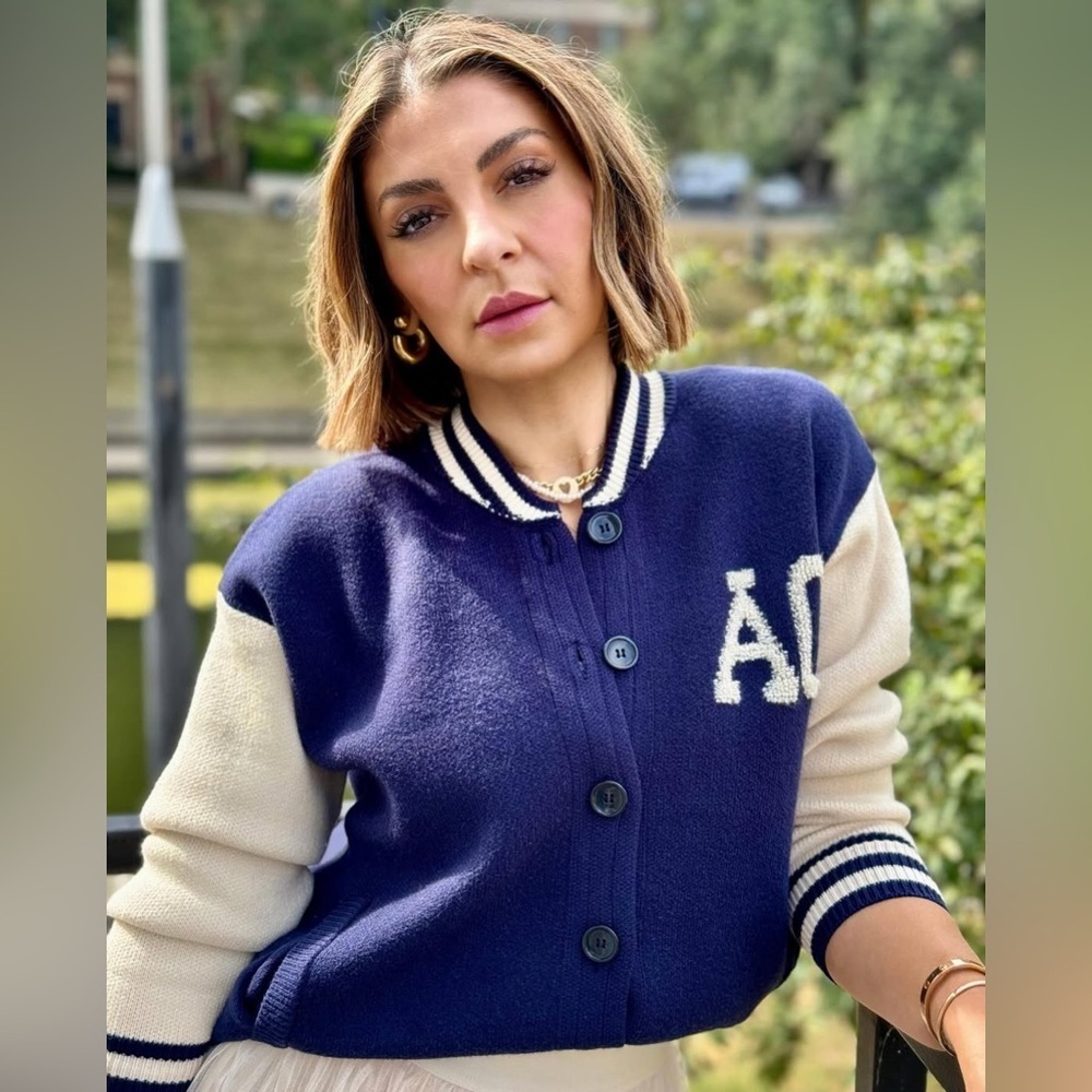 NWT Dress Forum Back to Basics Knitted Varsity Bomber Jacket